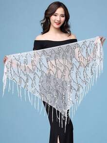 1pc Belly Dance Waist Chain, Practice Outfit Waist Scarf, Tassel Sequin Triangle Scarf, Versatile Waist Belt For Dance Beginners - Ten-line Towel - View 15
