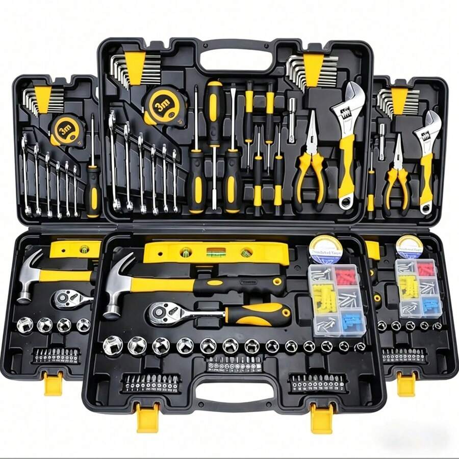 115/46件套機械工具組,包含套筒與棘輪扳手組、1/4"驅動與標準套筒、六角扳手、配件及收納盒,適用汽車維修 - 彩色 - 查看 1