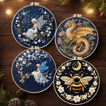 1PC 20*20cm/7.9*7.9in,Evening Theme: Animals And Fairies Embroidery Kit, DIY Handmade Embroidery Set For Adult Beginners, Home Gift, Women's Sewing Gift, Including User Manual, Printed Pattern Fabric, Embroidery Frame, Needle And Thread. - Animals and Fairies - View 2