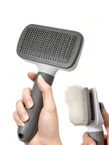1 Peça Escova Slicker Autolimpante para Animais de Estimação, Pente Removedor de Pelos com Cabo de Conforto, Escova de Massagem e Tosa para Cães e Gatos, Remove Pelos Soltos e Emaranhados da Subcamada, Suprimentos de Tosa Diária para Animais de Estimação - Cinza - Visão 7