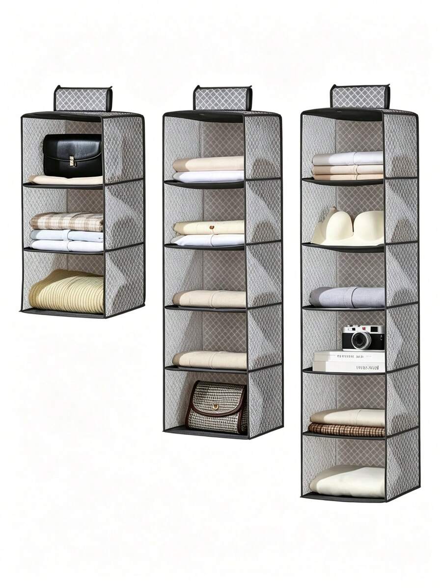 2 Pcs Fabric Hanging Closet Organizer, Multi‑Layer Separate Compartments, Multiple Layer‑Size Options, Hangs On Closet Rod, Suitable For Storing Clothes, Underwear, Accessories, Bags And Household Small Items - Multicolor - View 1