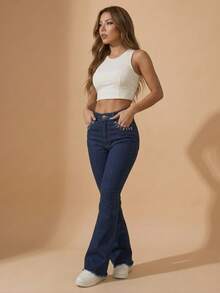 pthirillo Women Jeans - 水鑽及珍珠口袋花卉三件套 - 查看 9