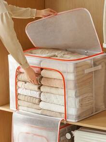 Clothing Storage Box, Transparent For Clear Visibility, Double‑Zipper Opening, Multiple Sizes Available, Large‑Capacity Storage For Clothes And Quilts, Foldable, Dust‑Proof And Moisture‑Proof, A Great Helper For Home Organization - Multiple Specifications - View 1