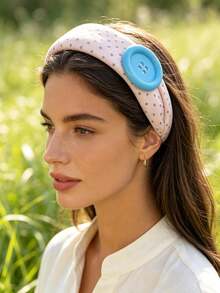 1pc New Design Button Wide Band Hair Hoop, Sweet & Cute Anti-Slip Headband For Birthday Party Outfit - Multicolor - View 1