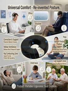 1pc Ergonomic Donut Seat Cushion For Office Chair | Hip And Lumbar Support Pillow, Postpartum Friendly, Suitable For 10 Hours Sitting, Driving And Office Work | Machine Washable Polyester, Modern Comfortable Design, Durable Soft Material - 1PC - View 4