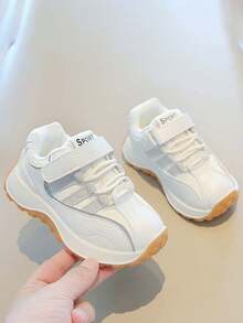 1 Pair Kids' Vintage Chunky Sneakers, Mesh Patchwork, Hook And Loop Closure, Fashionable Versatile Outdoor Non-Slip Sports Sneakers - White - View 2