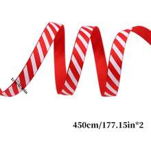 1 Roll 4.5m Red & White Diagonal Stripe Ribbon, Christmas Gift Wrapping Handmade Decorative Ribbon, Wreath Bows, Holiday Party Decoration, Suitable For Gift Wrapping, Holiday Decoration (177.15*1.49 Inches) - Multicolor - View 8
