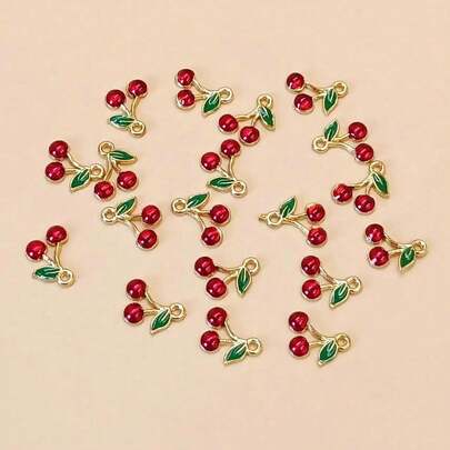 20pcs Fashion Minimalist Electroplated Alloy 3D Red Cherry Oil Drop Pendant DIY Alloy Jewelry Accessories Hair Accessories Headband Keychain Bag Charm