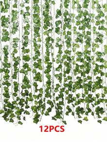 1/6/12/24pcs Green Artificial Ivy Vines Artificial Plants Green Wreath Faux Hanging Ivy Garland Lifelike For Wedding, Bedroom, Garden, Balcony, Swing, Shopping Mall, Staircase Decoration, Green Backdrop, Jungle Theme Party Supplies, Easy To Install And Remove - Sweet Potato Leaves - View 14
