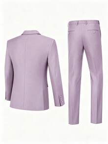 Men's Slim Fit Single-Breasted 3 PiecesSuit Set, Formal Business Wedding Suit, Blazer, Vest And Trousers, Suitable For Wedding Party And Office - Dusty Purple - View 3