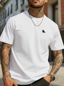 Men's Summer Fashion Versatile Pony Print Crew Neck Short Sleeve T-Shirt - White - View 3