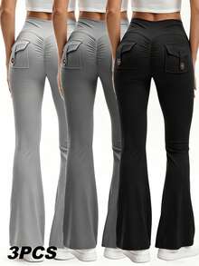 3PCS  Womens Fashion Casual Minimalist Butt-Lifting Peach Shaping Elegant Streetwear Retro Slimming Cute Youthful Campus Classic Leg-Lengthening Set - 3Pcs 3colors-1 - 查看 2