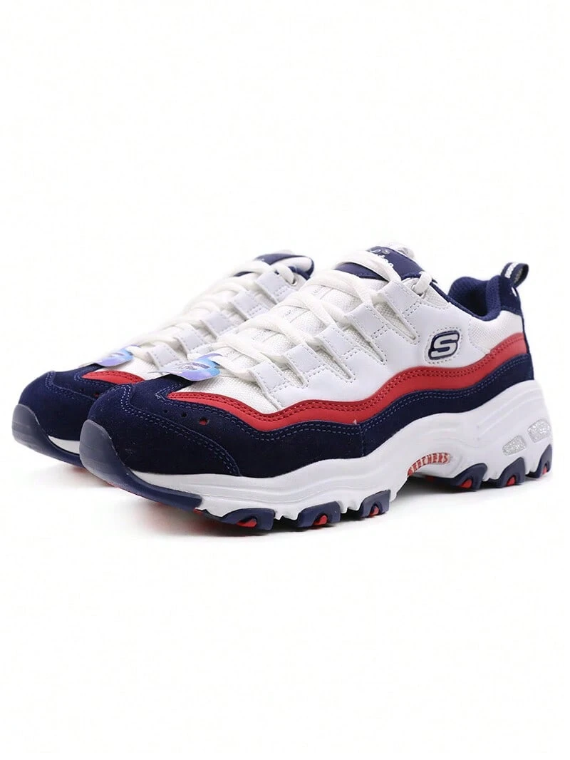 Skechers Women's D'LITES Classic Platform Chunky Sneakers Daily Commute Casual Dad Shoes - Black White Red - View 1