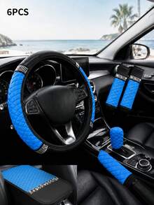 6/5/1pc Set Shiny Car Interior Accessories, Rhinestone Steering Wheel, Handbrake And Gear Shift Cover, Shoulder Pad, 15 Inch Rhinestone Leather Steering Wheel Cover, Soft And Elastic, Universal Fit, Suitable For Women - Style B - View 25