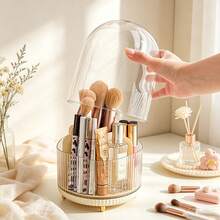 Tempat Kuas Makeup Berputar 360° dengan Penutup Debu, Kotak Penyimpanan Kosmetik Meja Multi-Kompartemen yang Dapat Dilepas, Tempat Pena Multifungsi Tahan Debu dan Lembap, Tempat Lipstik, Pensil Alis, Tempat Penyimpanan Perlengkapan Rias - MultiWarna - View 2
