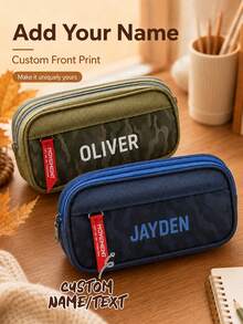 Personalized Double Layer Pencil Case, Customizable Text Stationery Storage Bag, With Name, Large Capacity Pencil Box, Suitable For School And Office - Multicolor - View 6