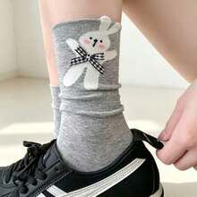 4 Pairs Cute Animal Print Mid-Calf Leg Warmers With Bow Decor Casual Women's Leg Warmers Set - A - View 5