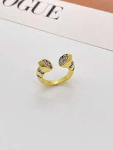 1 pieza Anillo de uña de moda nueva en color dorado, electrochapado de doble tono con incrustación de circonita, estilo minimalista personalizado - Dorado - Ver 8