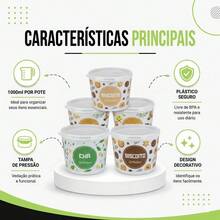 Kit 5 Potes Mantimentos 1000Ml Plástico Livre Bpa Cozinha Achocolatado Açúcar Café Chá Cappuccino - Multicolorido - Visão 6