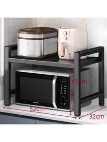 1pc Floor Standing Expandable Microwave Oven Rack, Multi-Layer Oven Countertop Storage Shelf, Adjustable Height Kitchen Organizer - Multicolor - View 14
