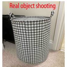 1pc/2pcs Large Capacity Upgraded Laundry Basket, With Waterproof Coating, Suitable For Storing Clothes, Toys, Sundries And Other Laundry Baskets In Bedroom, Bathroom, Dormitory - Black and White Houndstooth - View 2