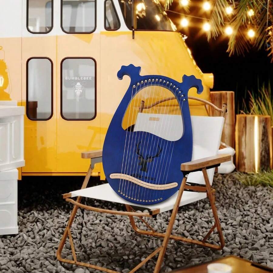 16 String Blue Lyre Harp Mahogany With Antler Design For Beginners Adults Gifts - Default - View 1