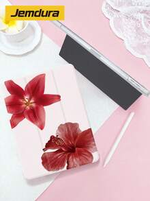 1件 2朵紅色扶桑花圖案設計平板保護殼，相容 iPad 10.2/10.5 吋、10代/11代 (A16)、Air 8 2026 (11 吋)、Mini 4/7 8.3 吋、Air 5/6/7 10.9 吋/11 (M2/M3)、Matepad 10.8/Tab，附筆槽收納，三折翻蓋保護殼 - 彩色 - 查看 4