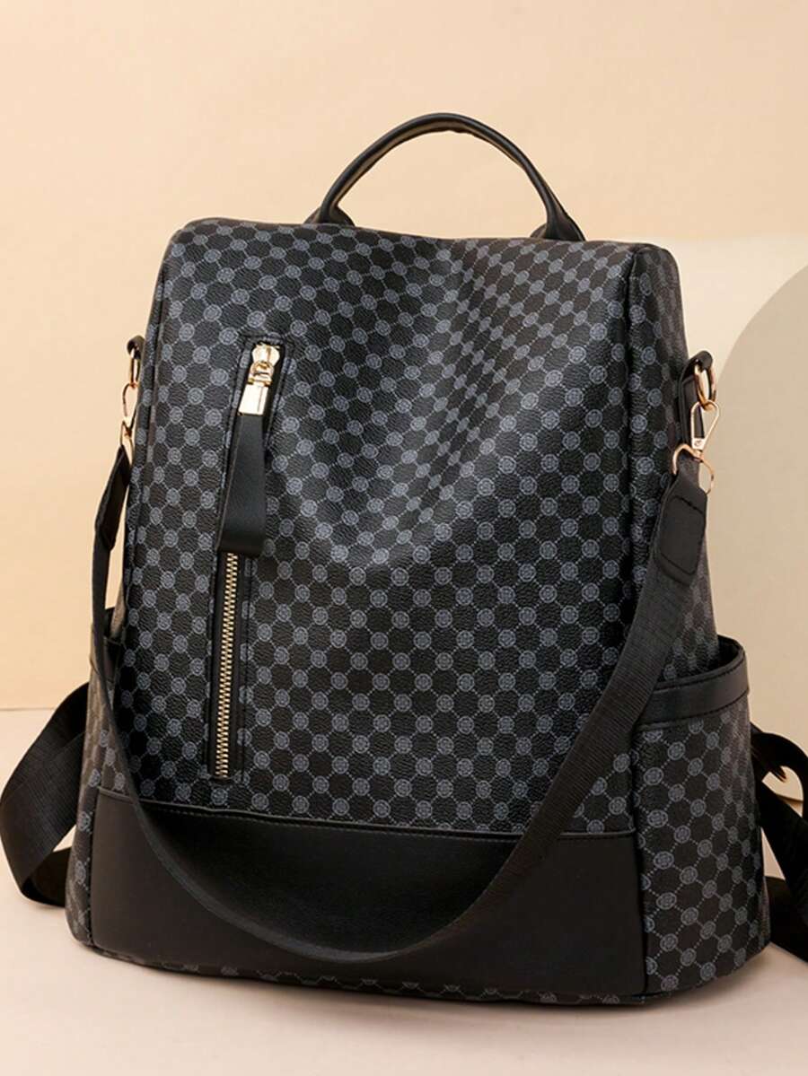 Anti-Theft Colorblock Large Capacity Functional Backpack - Black - View 1