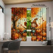 2 Stück ländliche Vogelscheuche & Ahornblatt Muster halbtransparente Vorhänge, 90GSM Polyester halbtransparent Sichtschutz, einfache Installation, schnelltrocknend, waschbar & farbecht, leichte abnehmbare Vorhänge, geeignet für Zuhause, Zimmer, Küche und andere Trennwände oder Dekoration - Verschiedenfarbig - Übersicht 12