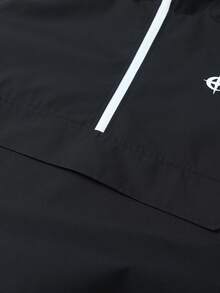 Men's Half-Zip Hooded Pullover Jacket With Chest Graphic Print, Casual Sports Jacket For Walking, Travel, Shopping And Commuting - Dark Grey - View 4