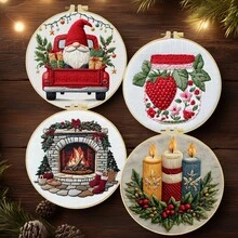 Christmas Decorations Embroidery Kit For Adult Beginners. Includes Manual, Printed Fabric, Hoop, Needles, Threads & Stitch Guide. Great Home Gift For Women. Size: 15x15cm/5.9in Or 20x20cm/7.9in. - Christmas - View 3