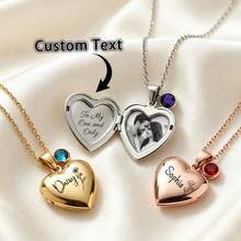 Custom Heart-Shaped Locket Necklace, Birthstone Pendant With Engravable Name And Photo Storage, 18K Gold Stainless Steel Material, Suitable For Women, Mother, Wife, Girlfriend, Anniversary, Birthday, Valentine's Day Gift, Daily, Party - Multicolor - View 3