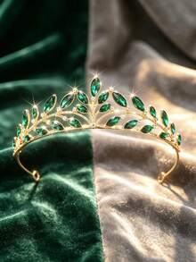 1pc Bridal Wedding Crown Headpiece Crystal Rhinestone Embellished Hair Hoop New Style Tiara - 44026 Green - View 4