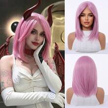 Anime Cosplay Bright Shoulder Length Pink Short Straight Bob Wig With Middle Part Wig Heat Resistant Synthetic Full Wig For Halloween Costume Theme Party Photography - Multicolor - View 14