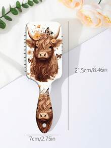 1pc Popular Highland Cow Pattern INS Style Air Cushion Oval ABS Home Portable Hair Brush - Multicolor - View 2