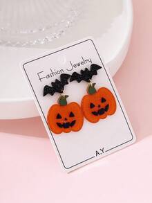 1 Pair Halloween Bat & Pumpkin Design Women's Fashion Jewelry Earrings, Perfect Decoration For Holiday Parties - Multicolor - View 2