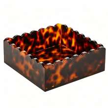 1pc Square Acrylic Turtle Pattern Storage Box With Lace Opening, Suitable For Storing Keys, Cosmetics, Desktop Items - Tortoiseshell - View 2