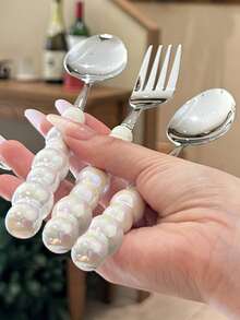 2/10/20pcs Beautiful Pearl Shaped Stainless Steel Tableware Silverware Set, Golden,Including Ceramic Handle Spoons, Forks, Unique And Elegant Porcelain With Shell Luster, Kitchen Tools And Accessories, Perfect For Restaurants, Daily Family Meals - Multicolor - View 12