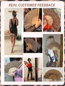 1pc Foldable Bamboo Hand Fan, Fabric Fan Surface, Leopard Print, Suitable For Parties, Weddings, Wall Decor, Gifts - Leopard - View 8