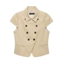 Liorin Autumn New Women's European And American Style Fashion Minimalist Versatile Double-Breasted Short Sleeve Jacket - Khaki - View 3