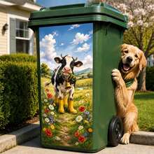1pc Cool Doberman Dog Trash Can Sticker, Waterproof UV-Resistant Vinyl Trash Can Decal, Hip Hop Fashion Glasses Gold Chain Pet Dog Pattern Outdoor Garden Yard Home Decor, Easy Peel DIY Home Decoration Sticker - Kubin Bucket Sticker - View 17