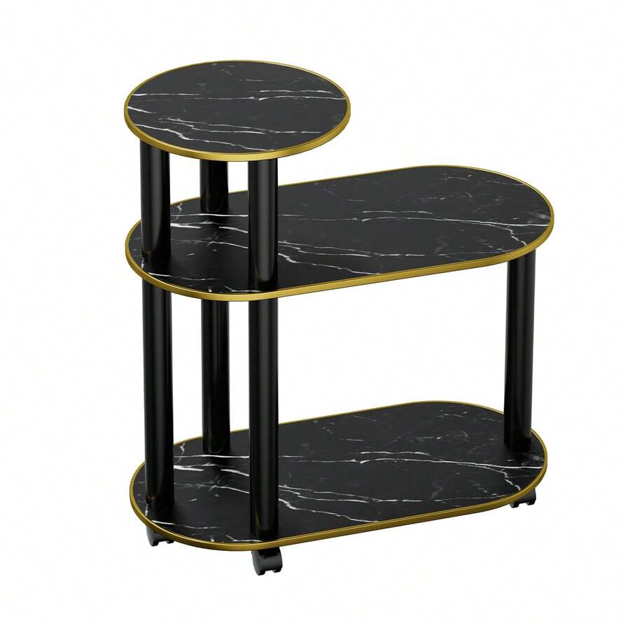 EZIFY 3-Tier Storage Side Table, Sofa Table With Easy Moving Wheels, Stable Support With Thick Boards Coffee Table, Space-Saving Design Movable Storage Cart For Living Room Bedroom Office - Black Marble Pattern - View 1
