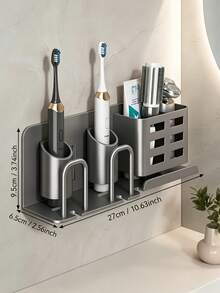 Wall-Mounted Toothbrush Holder | No-Drill Installation | Multi-Color With Storage Slot & Cup | Space-Saving Bathroom Organizer, Suitable For Electric Toothbrushes And Shavers | Modern Design - Multicolor - View 7