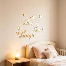 12pcs Golden Butterfly Mirror Stickers Wall Mirror Stickers Home Decoration - Multicolor - View 1