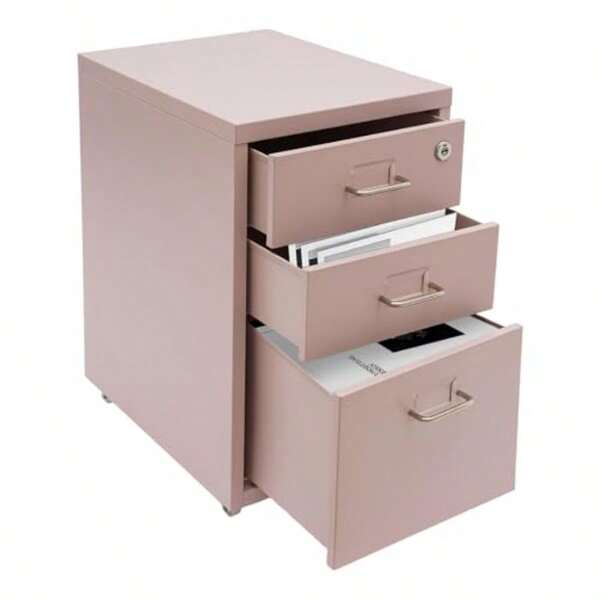 3 Drawer File Cabinet, Mobile Vertical Filing Cabinets With Lock And Wheels Organizer Cabinet For Home Office Files Storage Pink