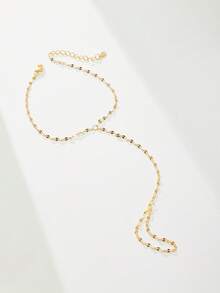 SYMFNY Minimalist Unique 925 Sterling Silver Shiny Lip-Shaped Chain Ring Bracelet - Yellow Gold - View 2