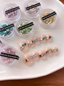 40pcs Flat Back Rhinestones Nail Art Decor, Sparkling K9 Mixed Heart, Water Drop, Irregular Shaped Rhinestones Nail Decoration, Glitter Nail Art Accessories - Multicolor - View 5