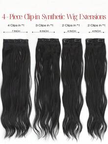 Syntehtic Long Body Wave Clips In Hair Extenstion Protain High Temperature Synthetic Hair Extensions 4Pcs/Lot Black Cool Brown Long Wavy Thick Clip-In Wig Pieces - Multicolor - View 2
