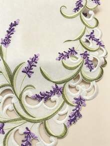 HXARTMIS 1pc Elegant White Lavender Embroidered Table Runner, Handmade Hollow Lace Trim Tablecloth, Vintage Farmhouse Style For Kitchen, Wedding, Party And Home Decor - White - View 8