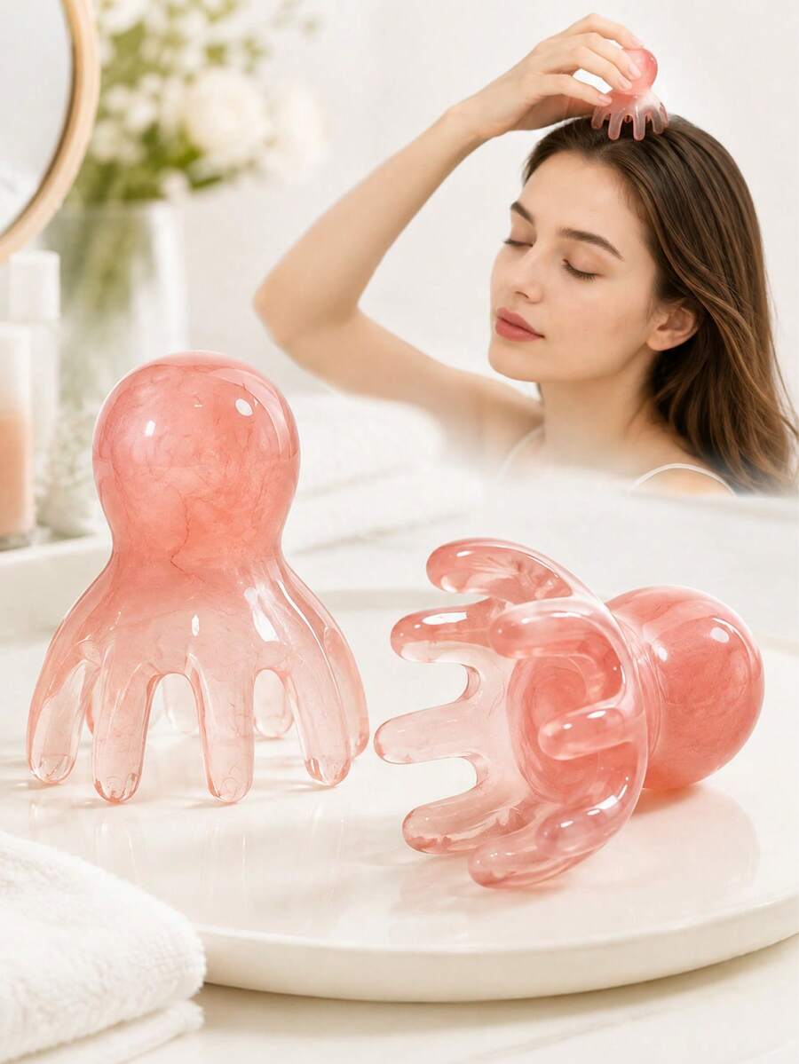 2PCS/1PC Cute Octopus Head Massager, 8 Tentacles, Head Massager, Gua Sha Facial Tool, Head And Body Relaxation, Unique Massage Points, Manual Deep Tissue Massage Tool, School, Back To School, Travel, Travel Essential, Home Essential, Spa, Massage Tool, Massage - Multicolor - View 1